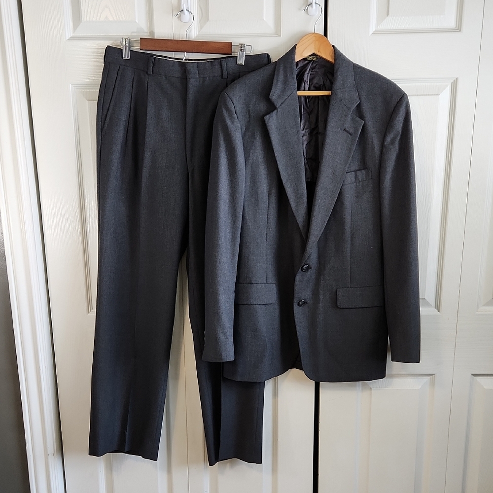 Vintage Palm‎ Beach Gray Single Breasted Suit 42 33x43 Business 80s Preppy